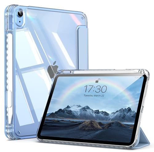 Lsmmpoba Case for iPad A16 11th Gen 11 2025 & iPad 10th Generation 10.9 | with Pencil Holder, Clear Back Shell Shockproof Cover, Auto Wake/Sleep, Light Blue