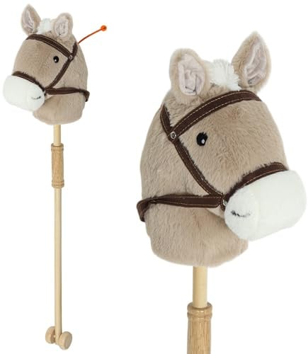 AIYAPLAY Hobby Horse Steckenpferd mit Sound, Rolle, Holzstock, Hobby Horsing aus Polyester für Kinder 24+ Monate, Stockpferd & Rollenspiel
