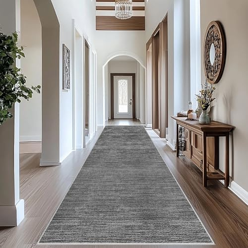 Läufer Teppich für Flur Lang Rutschfest Küchenläufer Teppich Läufer für Küche Waschbar 90 x 200 cm Teppichläufer Flur Teppich Küchenteppich Schmutzfangmatte für Eingang Wohnzimmer Schlafzimmer Grau