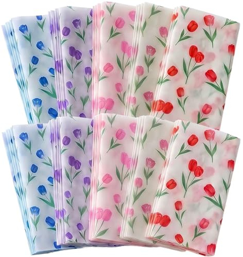 Tissue Paper, 60 Tulip Tissue Paper for Wrapping Gifts with 5 Colours (Red/Pink/Rose/Blue/Purple), 35x50cm Tissue Paper Sheets Perfect for Gift Bags, Bouquet Wrapping, Party Decoration and DIY Crafts