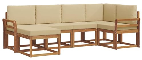 vidaXL Outdoor-Sofagarnitur mit Kissen 6 pcs Natur und Beige, Outdoor-Sofa-Set, Moderne Terrassenlounge, langlebige Gartenmöbel, modular, Terrassensitzmöbel