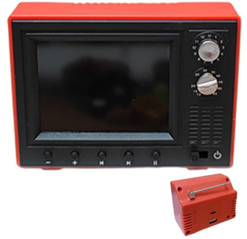 Mini Juguete de TV Recargable por USB a Escala 1:12 Que Puede Reproducir vídeo con Pantalla LCD y Antena giratoria de 180° Muebles de casa de muñecas para configuración de Bricolaje, Rojo