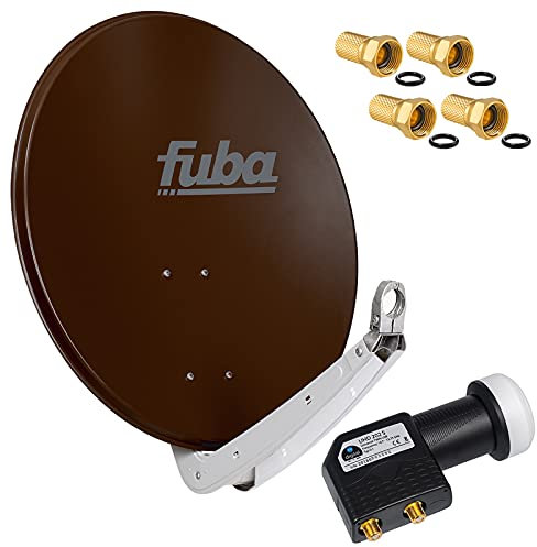 FUBA 2 Teilnehmer Digital SAT Anlage DAA650B braun + Hochwertiger Marken Twin LNB (2 Teilnehmer, direkt) von HB-DIGITAL schwarz 0,1dB Full HDTV 2K + 4 x Vergoldete F-Stecker