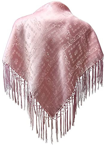 Seidentuch Dirndl-Trachtentuch Tuch 75 x 75cm Dirndltuch 100% Seide Fransentuch für Tracht Trachtenseidentuch mit Fransen Schultertuch Halstuch silk clouth beste Qualität, Farbe:rosa