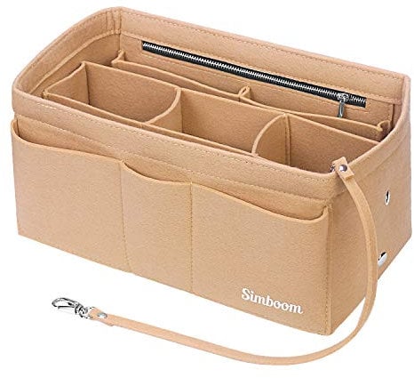 Simboom Handtaschen Organizer für Frauen, Filz Taschenorganizer Bag in Bag Innentasche Organizer Einsatz Taschen Organisator mit Reißverschluss-Tasche, Beige/XL