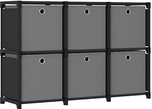 vidaXL Würfel Regal mit Boxen 6 Fächer Bücherregal Standregal Würfelregal Wandregal Lagerregal Aufbewahrung Raumteiler Schwarz 103x30x72,5cm Stoff