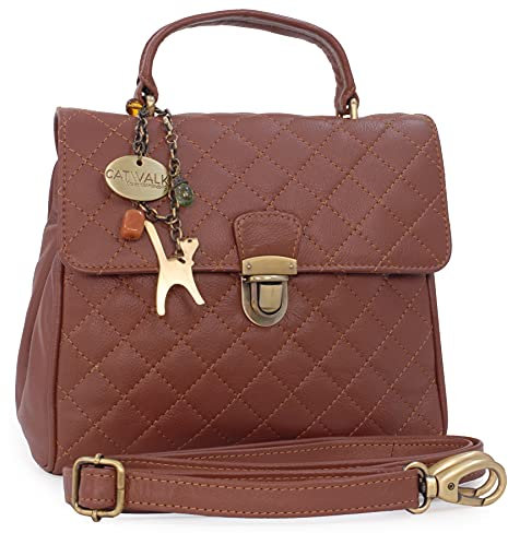 Catwalk Collection Handbags - Damen Leder Henkeltasche mit Schultergurt - Umhängetasche Mittelgroß - Gesteppte Handtasche - HAYLEY - Hellbraun