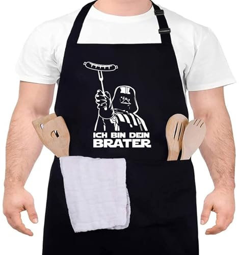 DXDXDXD Grillschürze für Männer, Star Wars Schürze, Kochschürze Herren mit 2 Taschen 95cm Große Männer Grill Schürze, Starwars Geschenk-ICH BIN DEIN BRATER