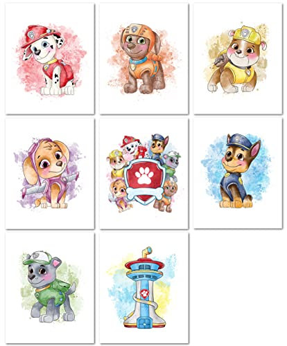 Nistio® Paw Patrol Wanddekordrucke, Paw Patrol Wandkunst für Jungen, Paw Patrol Raumdekoration, Paw Patrol Poster, 8 Stück, 20,3 x 25,4 cm (ungerahmt)