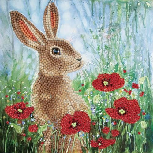 Wild Craft Buddy CCK-A101 - Crystal Art Card Kit, Wild Poppies and the Hare, Hase, 18x18cm, Kristall