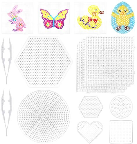 Bügelperlen Platten, 10 Stück Stiftplatten Set, Transparente Steckplatten, Bügelperlen-Steckplatte, Steckplatten Quadratisch, Große Stiftplatten für Kinder Geschenk Jungs Mädchen