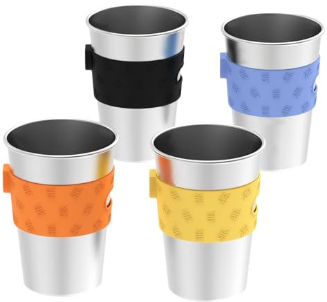 Rich&Ray 12 oz Magnetic Cups, Magnetic Hanging Cup Hanging on Fridge, Reusable Stainless Steel Cups with Silicone Cup Holder for Fridges or Water Coolers, 4 Pack (Multicolor)