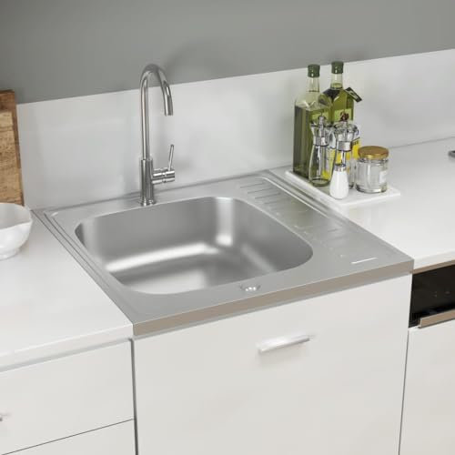 AUVYI Spüle mit Abtropffläche Set Silbern 600x600x155 mm Edelstahl Spüle Waschbecken Ausgussbecken Spülbecken Küchenarbeitsplatte Kitchen Sink Küchenspülen