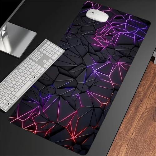Tapis de Souris XXL Gaming Géométrie Violette 700x300x3mm - Grand Tapis de Bureau Avec Base en Caoutchouc Antidérapante Pour Bureau et Maison