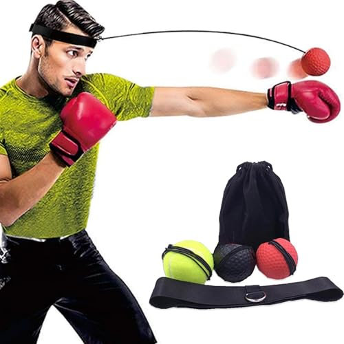 AMSNINK Reflexball, 3 Bälle Mit 1 Verstellbares Stirnband Und 1 Aufbewahrungsbeutel, Reflexball Boxen, Box Training, Box Equipment, Boxball, Box Ball, Reflex Ball, Boxing Reflex Ball, Boxen Sport