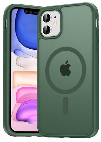 Natiiozie Magnetisch Hülle Kompatibel mit iPhone 11, Matt Handyhülle Kompatibel mit MagSafe, Stoßfest Kratzfest Schutzhülle Nie Vergilbung Rückseite Dünn 6.1 Zoll Case Grün