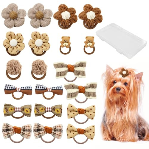 Auiremrti Hundehaarschleifen Klein,20-teilige Box Braun Haarschmuck Mit Gummibändern Für Kleine Hunde,Perfekt Für Stilvolle Hundepflege