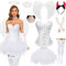 Deguisement Ange Femme,corset gothique et jupe en tulle,costume d'ange et d'aile de diable,serre-tête d'ange,cornes de diable,bas de dentelle,colliers et gants,pour Halloween Gras Party (Blanc, L)