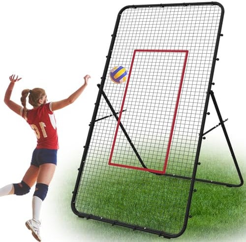 Volleyball Rebounder Netz,122cm x 219cm Fußball-Rebounder mit Ziel, stufenlos verstellbarem Winkel & Trainingshütchen – Robustes Fußballtraining für Garten, Kinder & Erwachsene