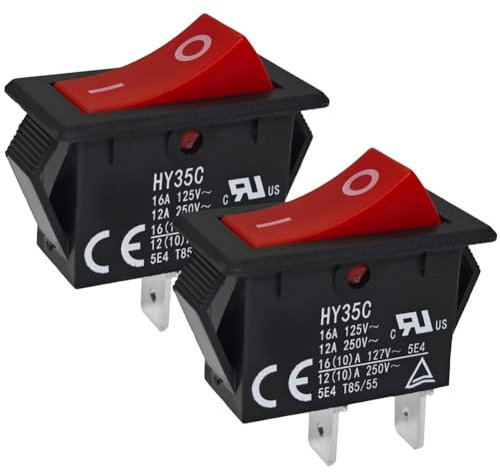 Puleuroy HY35C Druckknopfschalter (2er-Pack) - EIN-Aus 2-Poliger AC 125/250 V 16/12 A Wippschalter für Industrielle Elektrik