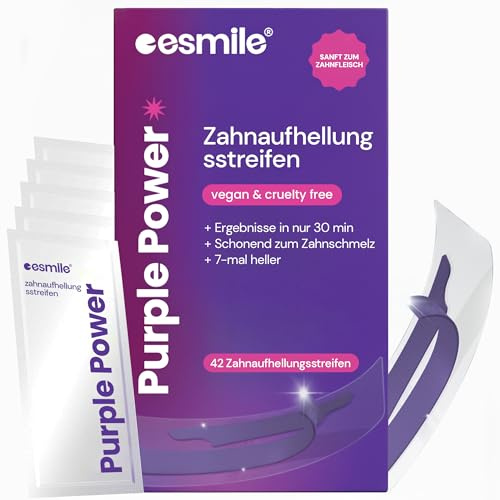 esmile Strisce Sbiancanti Denti Viola 42 unità per 21 Trattamenti – Correzione Colore, Formula PAP Senza Perossido – Denti Sensibili