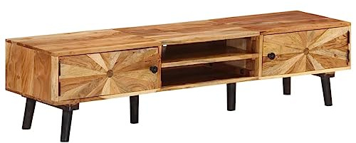 Hoopleep TV-Schrank 145x35x35 cm Akazie Massivholz, Robustes HiFi-Gehäuse mit Stauraum, poliert, für Schlafzimmer und Wohnzimmer