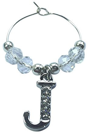 Libby's Market Place Rhinestoned and Personalised Letter J Wine Glass Charm on a Gift Card