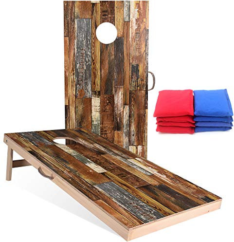 Sportdo Maisloch-Set aus Massivholz im Vintage-Stil, 2 x 1,2 m große Cornhole Boards, 8 Cornhole Bags, perfekt für Indoor- und Outdoor-Wurfspiele, Freundschafts-Wettbewerb, Turniere, Rot