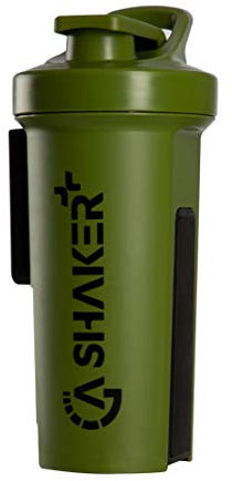 GA Shaker+® 2.0 Die 7in1 Original Trinkflasche/Wasserflasche mit Protein Shaker Funktion, 1L (Oliv)