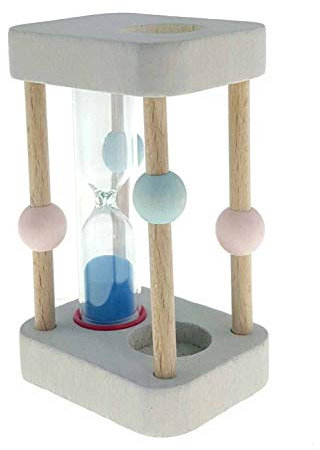 Hess Holzspielzeug 14534 - Zahnbürstenhalter aus Holz, inkl. Sanduhr mit farbigem Sand, für Kinder, handgefertigt, nature blau/rosa, zur täglichen Nutzung beim Zähneputzen