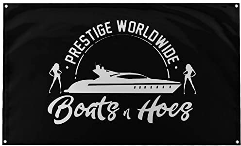 Banger - Prestige Worldwide Boats & Hoes Step Brothers Movie Motivational Inspirational Office Gym Dorm Wall Decor Design on a 3X5 Feet Flag with 4 Grommets for Easy Hanging. Authentic BANGER FLAG