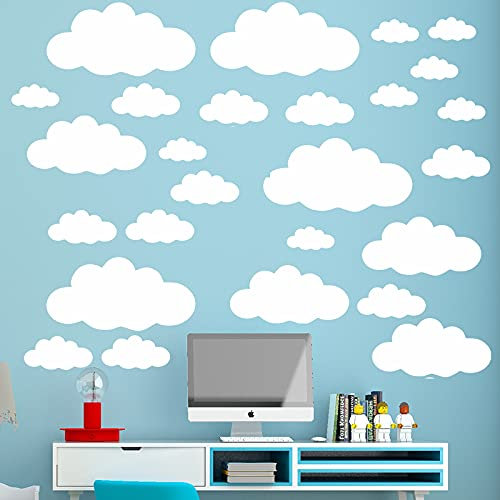 Wolken Wandaufkleber, weiße Wolken, gemischte Größe, für Kinderzimmer, Dekoration, Heimdekoration, Vinyl, 31 Stück