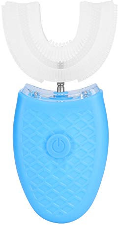 Cepillo de dientes eléctrico de silicona en forma de U recargable a prueba de agua Cuidado bucal ultrasónico Cepillo de blanqueamiento de limpieza de dientes con 4 modos(Azul)