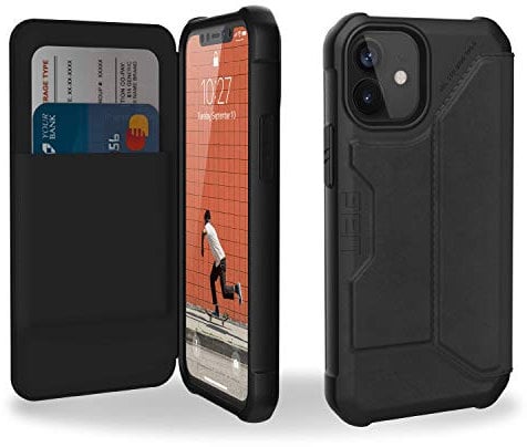 URBAN ARMOR GEAR UAG iPhone 12 Mini 5G - (5.4 inch) Flip Folio Cover with Card Slots and Viewing Stand Feather-Light Rugged Metropolis Protective Cover, LTHR AMR Black