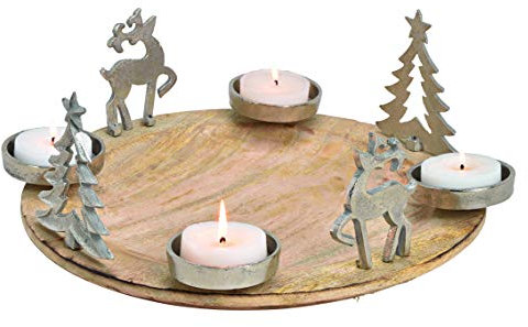 Teelichthalter-Set aus Mangoholz, Adventskranz, Weihnachtsdekoration, Tischdekoration für Teelichter, Weihnachten, Advent Kerzenhalter, Kerzenständer, Handmade
