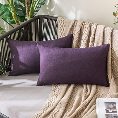 MIULEE 2er Set Wasserdicht Kissenbezug Outdoor Sofakissen Dekokissen Modern Kissenbezüge Dekorativ Kissenhülle Deko aus Polyster Leinen-Optik für Garten Sofa Wohnzimmer Bett 30x50 cm Aubergine Lila