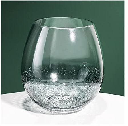 zxb-shop Plant Pot Ice Cracked Large Diameter Transparent Glass Vase, Handmade Glass, Used for Bedroom, Living Room and Kitchen Vase Decoration. Height 7 Inches (18 Cm) Home Garden Plant Flower Pot