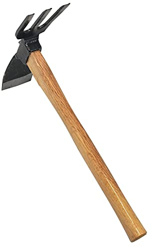 KaKUrI Japanese Hoe Cultivator Combo Hand Tiller, 14.75 Inch, Heavy Duty Japanese Forged Carbon Steel Blade, Black
