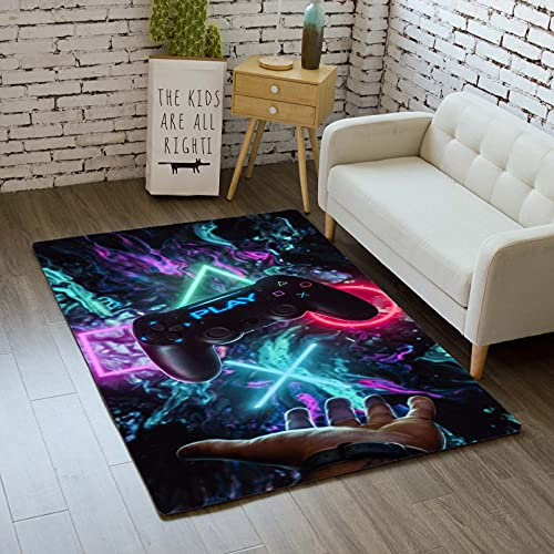 Teppich Schlafzimmer Modern Gamer 3D Controller Teenager Kind Junge Wohnzimmer Teppich rutschfeste Graffiti Spielkonsole Dekoration Carpets Schwarz Lila Rosa Flanell Teppiche (Farbe 2,80x120 cm)