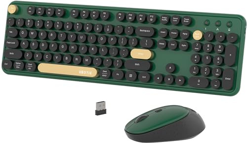 Bunte kabellose Computer-Tastaturen, Maus-Kombinationen, UBOTIE Polychrom, runde Tastenkappen, Retro-PC-Tastaturen, 2,4 GHz, Funkfrequenzverbindung mit optischer Maus (grün-schwarz)