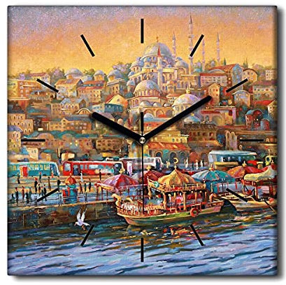 Coloray Uhr auf Leinwand - Schwarze Hände - Lautlos Nicht Tickend 30x30cm Dekoration Wandgemälde Wohnzimmer Schlafzimmer Wandkunst Moderne Kunst - Istanbul Bay Horn.