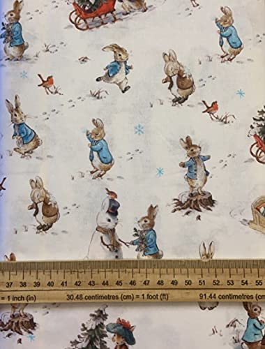 Fat Quarter Quilt-Stoff mit Weihnachtsmotiv Peter Hase im Schnee, 100 % Baumwolle