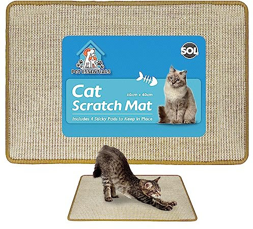 SOL Cat Scratch Mat 60cm x 40cm, Scratching Mats Made from Durable Sisal Fabric with Anti-Slip Backing, Protects Furniture & Sofa, Encourages Healthy Scratching for Cat Play & Claw Maintenance