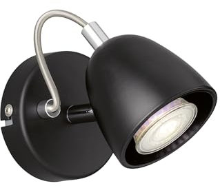 Industrial Style Wandstrahler GEMMA Schwarz | LED Wandspot Schwarz/Nickelfarben/Chromfarben | 1x GU10, max. 4 Watt, 3000 Kelvin, 320 Lumen | EEG: G