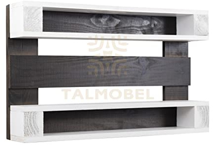 Étagère murale Vintage-Rustique à palette avec 4 tablettes (ébène-Blanc)