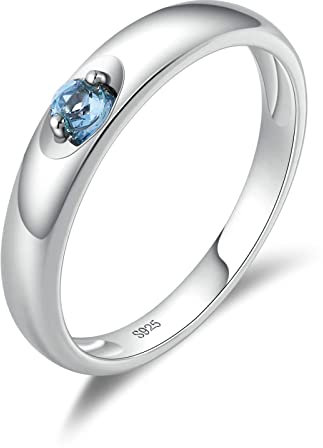 Beydodo Ring Silber 925 Damen Verlobung, Bandring mit Blau Topas Verlobungsringe Eheringe Nickelfrei Größe 50 (15.9)