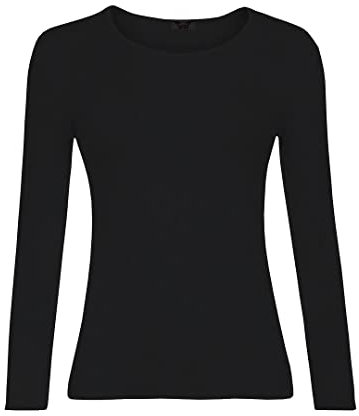KATSSI Women’s Ladies Long Sleeve Stretch Plain Round Scoop Neck T Shirt Top XXL Black