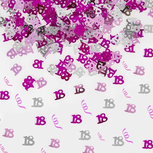 18th Birthday Confetti 28g - Pink & Silver Metallic Foil Table Scatter Sprinkles, Number 18 Party Decorations for Birthday Tables, Cards, Invitations, Gift Bags and Celebration Décor