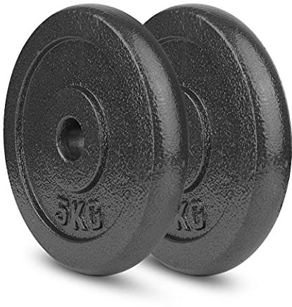 wuuhoo® Hantelscheiben Manuel 27mm Bohrung, Langhantelgewichte 2er Set, Gewichte für 1 Zoll Hantelstangen, Hantelscheibe beschichtet in Grau aus Gusseisen - Fitnessgerät für Zuhause 2x5 kg