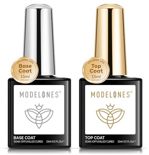 MODELONES Modelones Gel Nail Polish Top and Base Set, 2x15ml No Wipe Gel Top Coat and Base Coat Gel Polish Kit, No Wipe LED Soak Off Nail Art Manicure Starter Kit Gloss Shiny Long Lasting for 28 Days